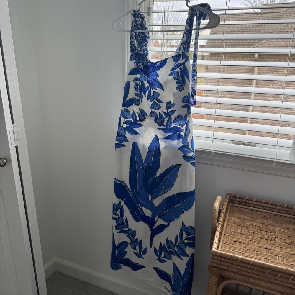 Calypso St. Barth White Dress with Blue Floral Print